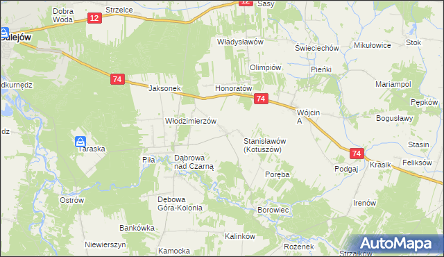 mapa Kotuszów gmina Aleksandrów, Kotuszów gmina Aleksandrów na mapie Targeo