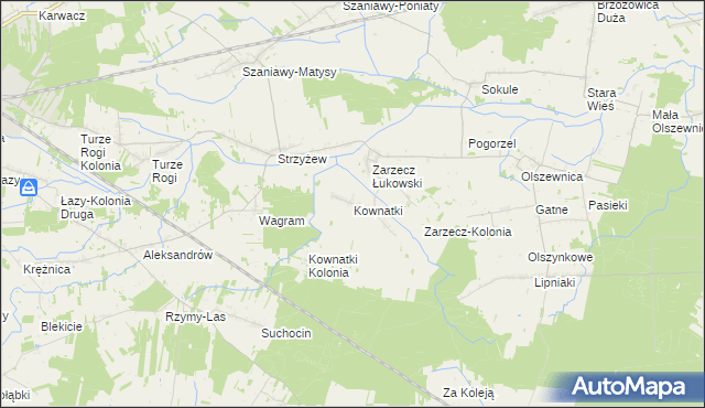 mapa Kownatki gmina Łuków, Kownatki gmina Łuków na mapie Targeo