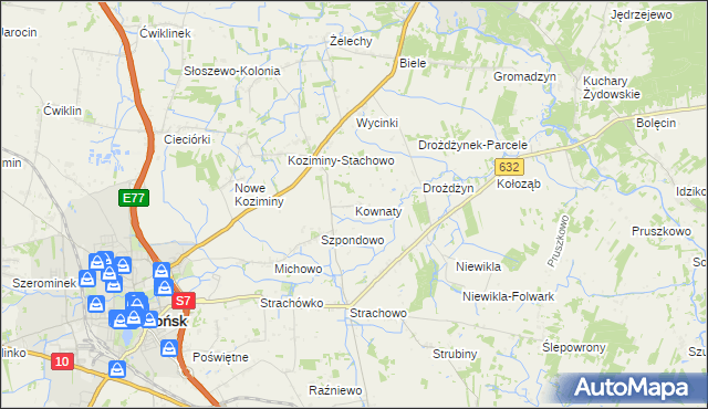 mapa Kownaty gmina Płońsk, Kownaty gmina Płońsk na mapie Targeo