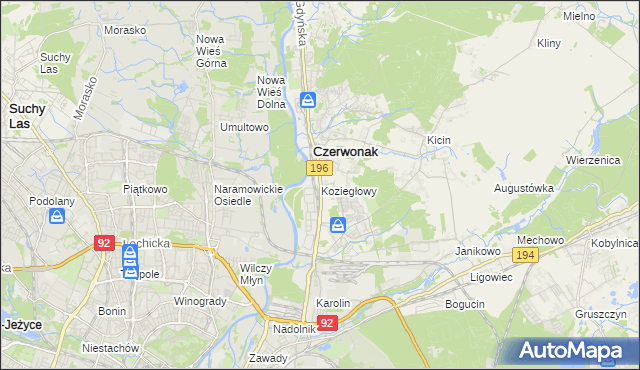 mapa Koziegłowy gmina Czerwonak, Koziegłowy gmina Czerwonak na mapie Targeo