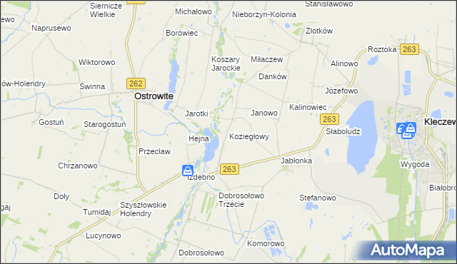 mapa Koziegłowy gmina Kleczew, Koziegłowy gmina Kleczew na mapie Targeo