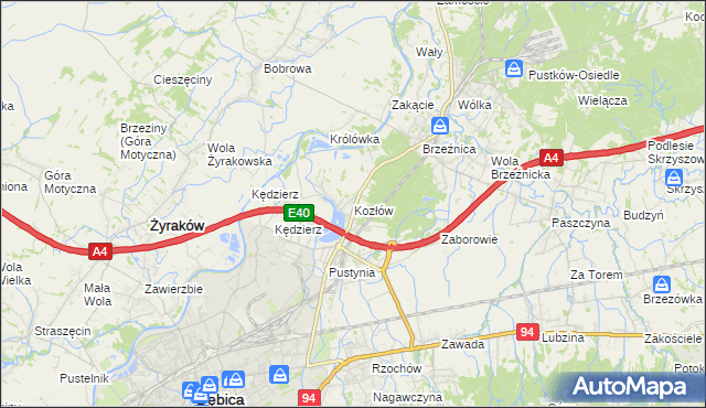 mapa Kozłów gmina Dębica, Kozłów gmina Dębica na mapie Targeo