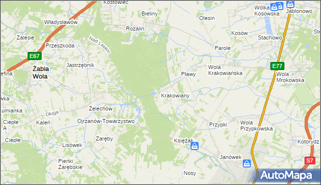 mapa Krakowiany gmina Nadarzyn, Krakowiany gmina Nadarzyn na mapie Targeo