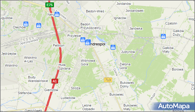 mapa Kraszew gmina Andrespol, Kraszew gmina Andrespol na mapie Targeo