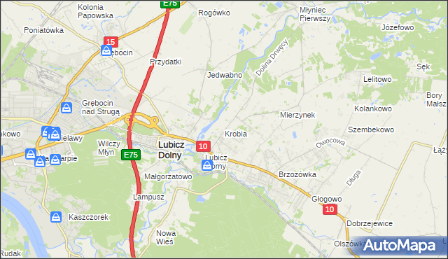 mapa Krobia gmina Lubicz, Krobia gmina Lubicz na mapie Targeo