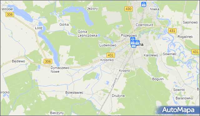 mapa Krosinko gmina Mosina, Krosinko gmina Mosina na mapie Targeo