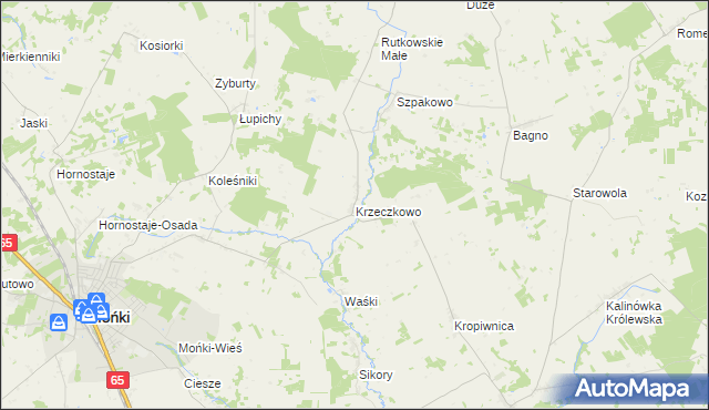 mapa Krzeczkowo gmina Mońki, Krzeczkowo gmina Mońki na mapie Targeo