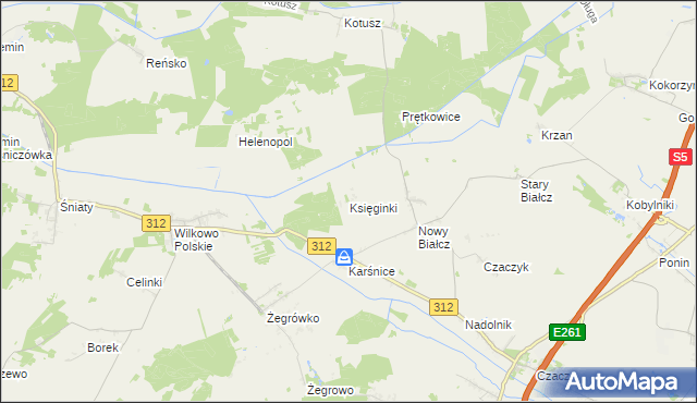 mapa Księginki gmina Śmigiel, Księginki gmina Śmigiel na mapie Targeo