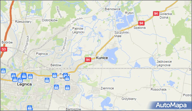 mapa Kunice powiat legnicki, Kunice powiat legnicki na mapie Targeo