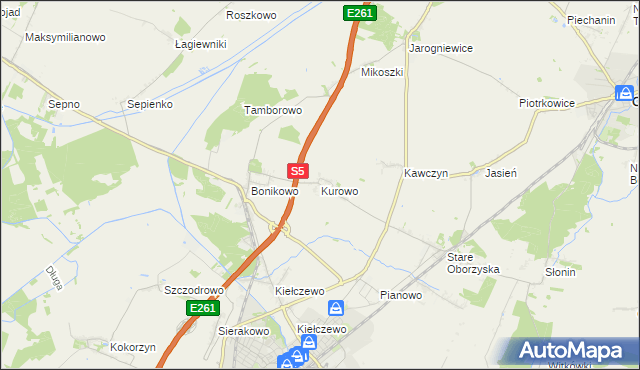 mapa Kurowo gmina Kościan, Kurowo gmina Kościan na mapie Targeo