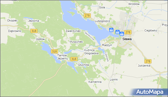 mapa Kuźnica Głogowska, Kuźnica Głogowska na mapie Targeo