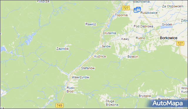 mapa Kuźnica gmina Przysucha, Kuźnica gmina Przysucha na mapie Targeo