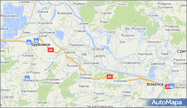 mapa Łączany gmina Brzeźnica, Łączany gmina Brzeźnica na mapie Targeo