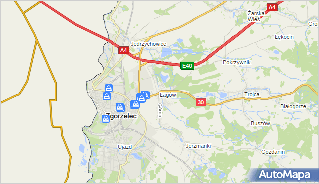 mapa Łagów gmina Zgorzelec, Łagów gmina Zgorzelec na mapie Targeo