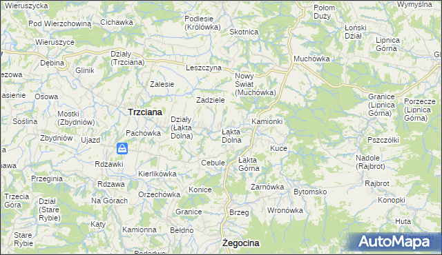 mapa Łąkta Dolna, Łąkta Dolna na mapie Targeo