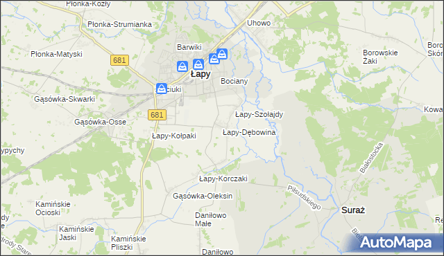 mapa Łapy-Dębowina, Łapy-Dębowina na mapie Targeo