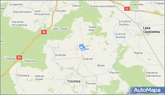 mapa Laski gmina Trzcinica, Laski gmina Trzcinica na mapie Targeo