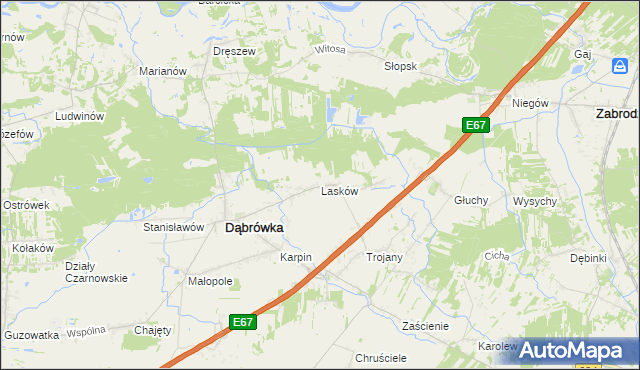 mapa Lasków gmina Dąbrówka, Lasków gmina Dąbrówka na mapie Targeo