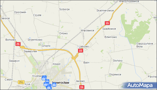 mapa Latkowo gmina Inowrocław, Latkowo gmina Inowrocław na mapie Targeo