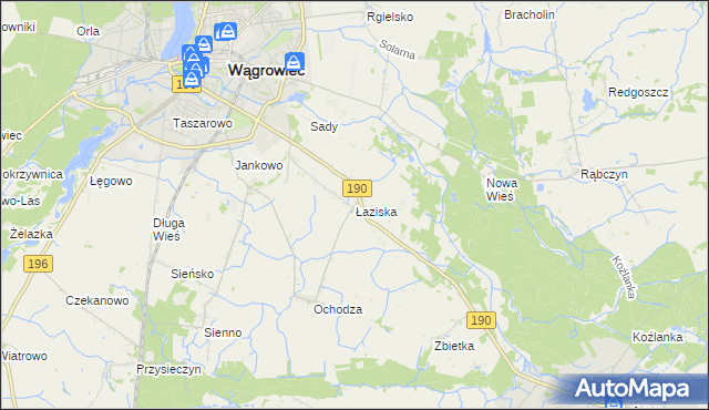 mapa Łaziska gmina Wągrowiec, Łaziska gmina Wągrowiec na mapie Targeo