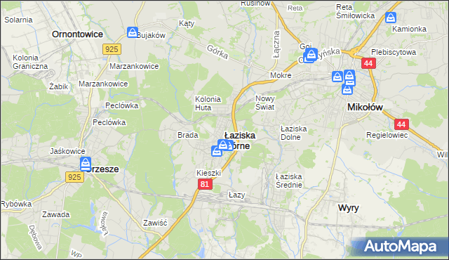 mapa Łaziska Górne, Łaziska Górne na mapie Targeo