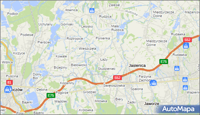 mapa Łazy gmina Jasienica, Łazy gmina Jasienica na mapie Targeo