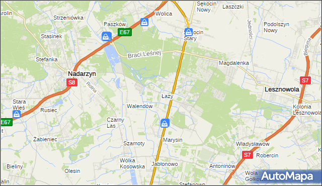 mapa Łazy gmina Lesznowola, Łazy gmina Lesznowola na mapie Targeo