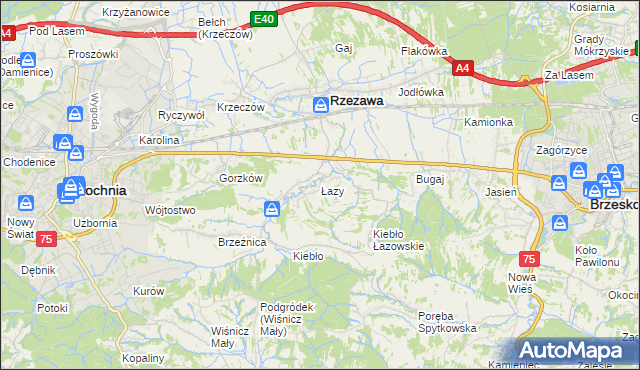 mapa Łazy gmina Rzezawa, Łazy gmina Rzezawa na mapie Targeo