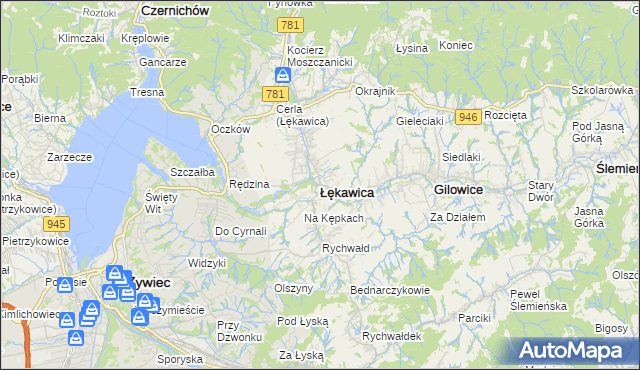 mapa Łękawica powiat żywiecki, Łękawica powiat żywiecki na mapie Targeo