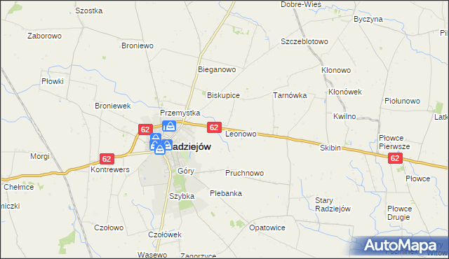 mapa Leonowo gmina Radziejów, Leonowo gmina Radziejów na mapie Targeo