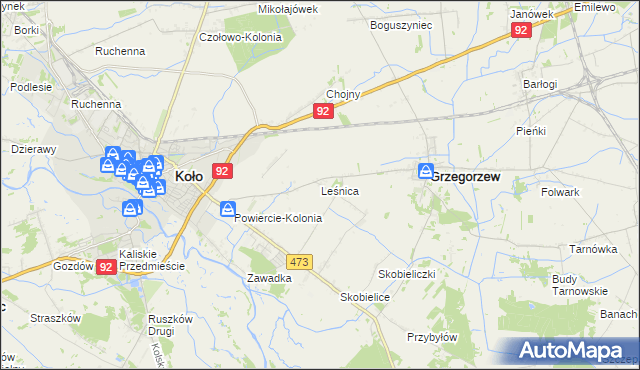 mapa Leśnica gmina Koło, Leśnica gmina Koło na mapie Targeo