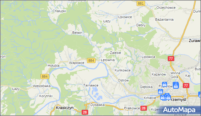 mapa Łętownia gmina Przemyśl, Łętownia gmina Przemyśl na mapie Targeo