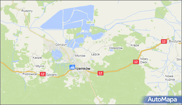 mapa Łężce gmina Przemków, Łężce gmina Przemków na mapie Targeo