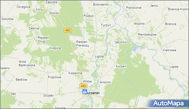 mapa Ligota gmina Burzenin, Ligota gmina Burzenin na mapie Targeo