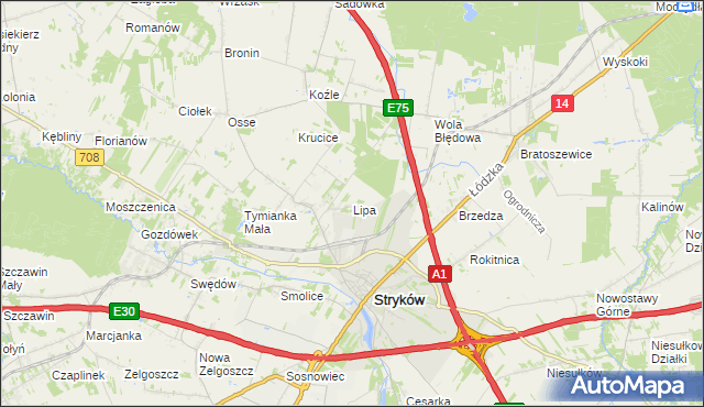 mapa Lipa gmina Stryków, Lipa gmina Stryków na mapie Targeo