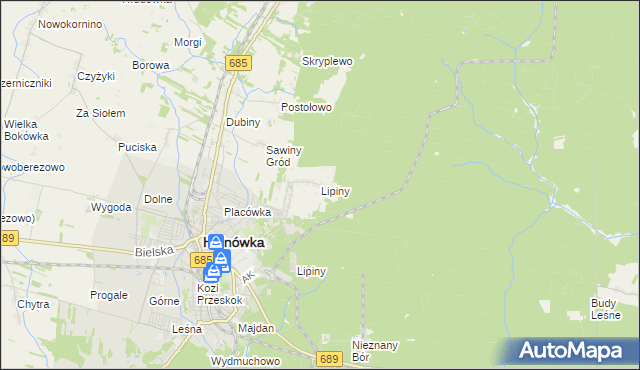 mapa Lipiny gmina Hajnówka, Lipiny gmina Hajnówka na mapie Targeo