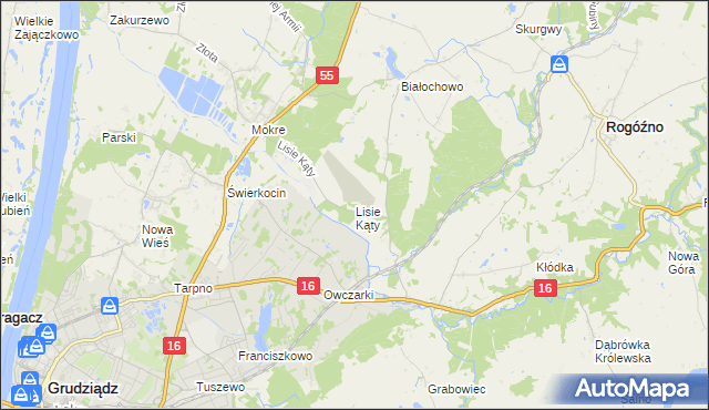 mapa Lisie Kąty gmina Grudziądz, Lisie Kąty gmina Grudziądz na mapie Targeo