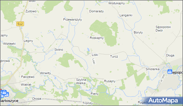 mapa Liski gmina Sępopol, Liski gmina Sępopol na mapie Targeo