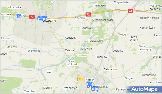 mapa Lisowice gmina Koluszki, Lisowice gmina Koluszki na mapie Targeo