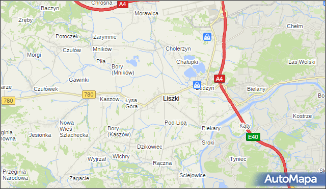 mapa Liszki powiat krakowski, Liszki powiat krakowski na mapie Targeo