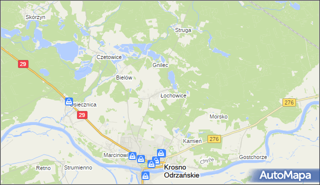 mapa Łochowice gmina Krosno Odrzańskie, Łochowice gmina Krosno Odrzańskie na mapie Targeo