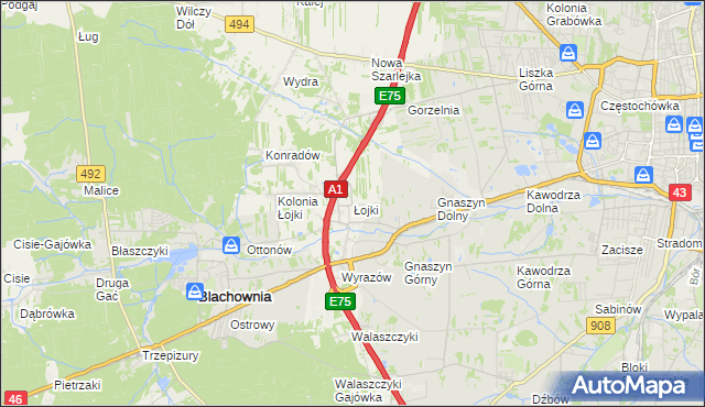 mapa Łojki gmina Blachownia, Łojki gmina Blachownia na mapie Targeo