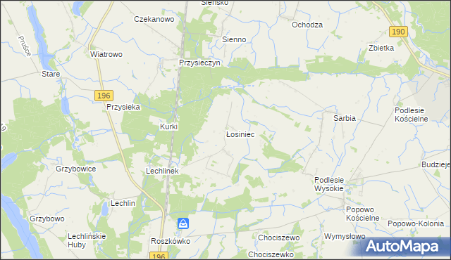 mapa Łosiniec gmina Skoki, Łosiniec gmina Skoki na mapie Targeo