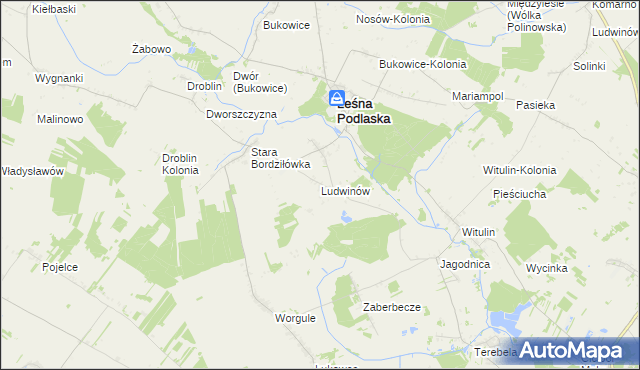 mapa Ludwinów gmina Leśna Podlaska, Ludwinów gmina Leśna Podlaska na mapie Targeo