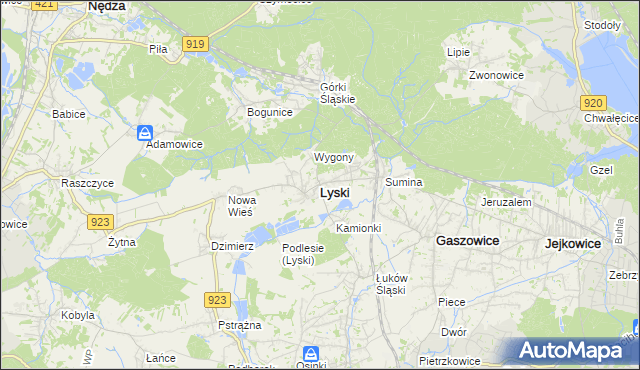 mapa Lyski powiat rybnicki, Lyski powiat rybnicki na mapie Targeo