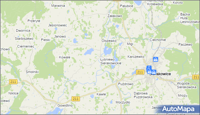 mapa Łyśniewo Sierakowickie, Łyśniewo Sierakowickie na mapie Targeo