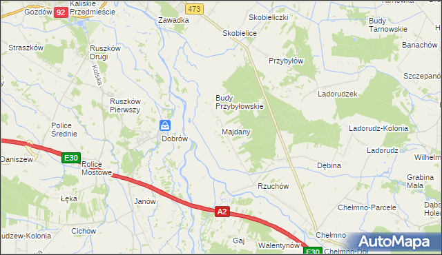 mapa Majdany gmina Dąbie, Majdany gmina Dąbie na mapie Targeo