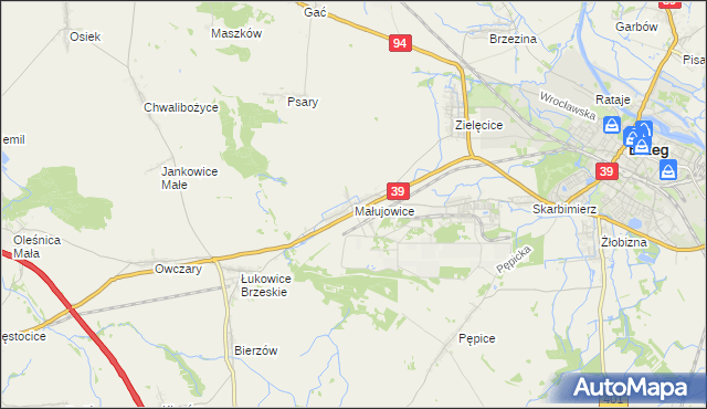 mapa Małujowice, Małujowice na mapie Targeo