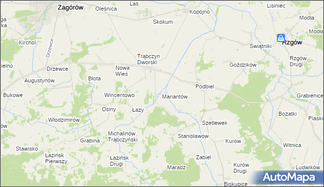 mapa Mariantów gmina Zagórów, Mariantów gmina Zagórów na mapie Targeo