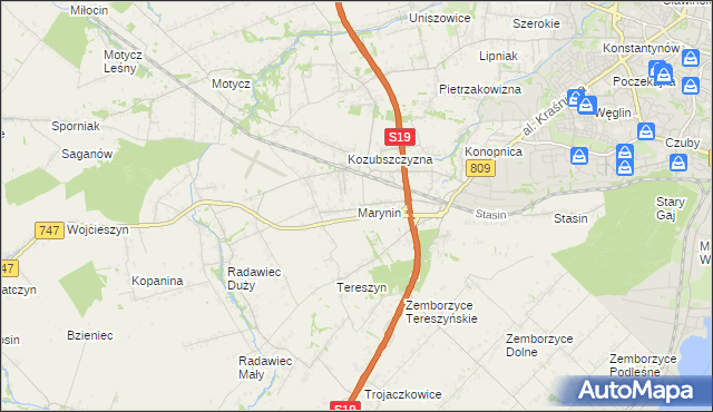 mapa Marynin gmina Konopnica, Marynin gmina Konopnica na mapie Targeo